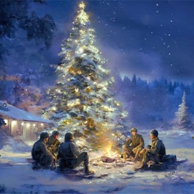Marines gathered around a christmas tree