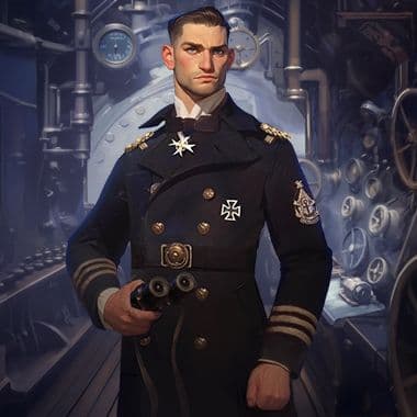 Steampunk military officer in formal dress uniform holding goggles against industrial backdrop.